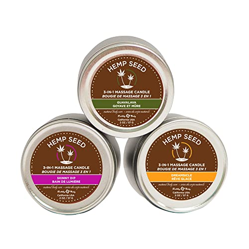 Earthly Body Massage Candle Pack - 3-in-1 Moisturizing Oil, Natural Ingredients - 3 Candles