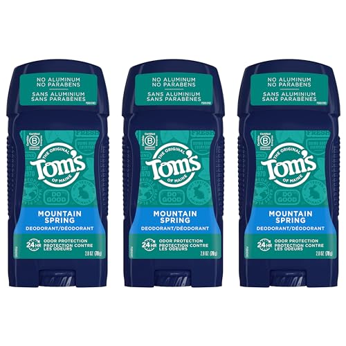 Tom's of Maine Natural Deodorant for Men - 24-Hour Odor Protection, Vegan, Mountain Spring - 3-Pack