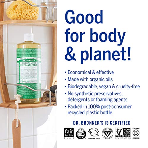 Dr. Bronner's Pure-Castile Liquid Soap - Organic Oils, Vegan, 18-in-1 Uses - Almond, 4oz