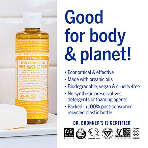 Dr. Bronner's Body Soap - Organic Oils, 18 Uses: Face, Body, Hair, Laundry - 8oz