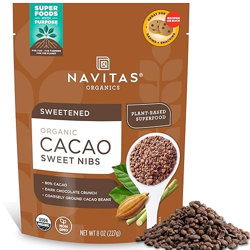 Navitas Organics Superfood Cacao Sweet Nibs - Antioxidant-Rich, Organic & Non-GMO - 8oz