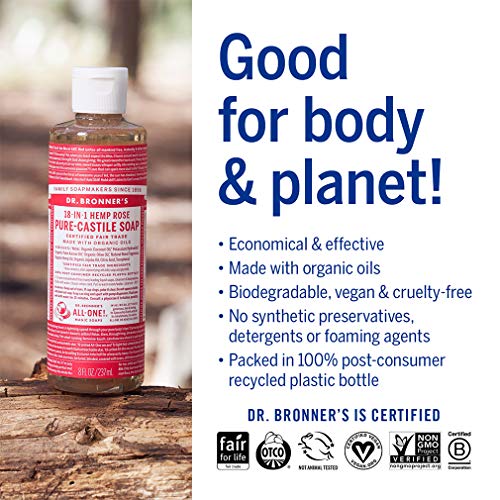 Dr. Bronner's Pure-Castile Liquid Soap - Organic Oils, Vegan, 18-in-1 Uses - 8oz Rose