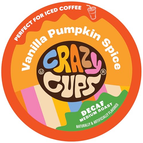 Crazy Cups Decaf Vanilla Pumpkin Spice Coffee Pods - Rich Flavor, Vegan, Gluten-Free - 22 Count