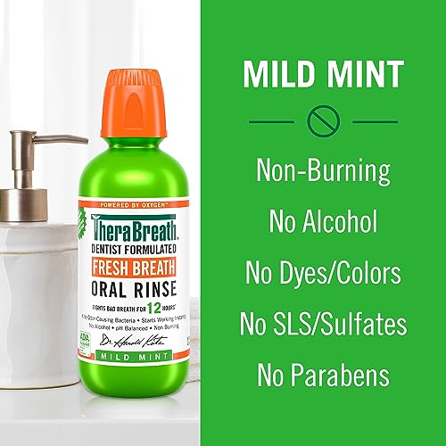 TheraBreath Mouthwash - Fights Bad Breath, ADA Accepted, Alcohol-Free - Mild Mint, 16 Fl Oz (2-Pack)