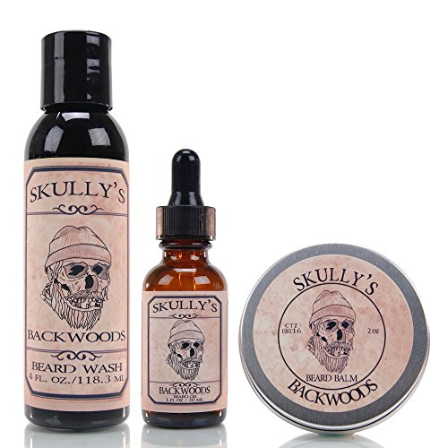 Skully's Beard Care Set - Nourishing Oil, Balm & Wash, Earthy Scent - 1oz Oil, 2oz Balm, 4oz Wash