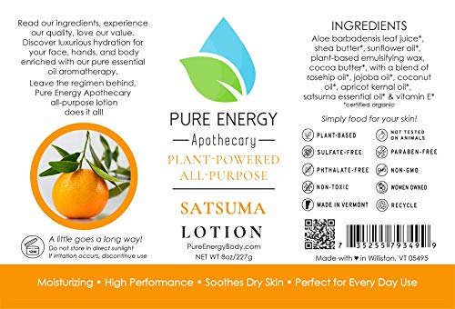 Pure Energy Apothecary Body Lotion - Non-Toxic, PETA Certified Vegan, Satsuma - 8oz