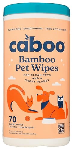 Caboo Bamboo Pet Wipes - Hypoallergenic, Cruelty-Free, Unscented - 70 Jumbo Wipes (Pack of 8)