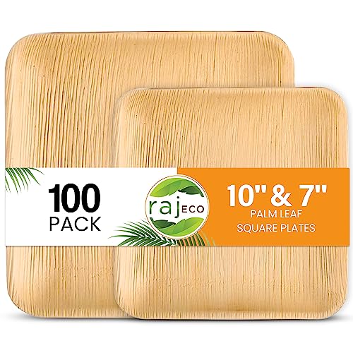 Raj Palm Leaf Plates - Durable, Biodegradable, Handcrafted Elegance - 50 Pack (10 & 7 Inch)