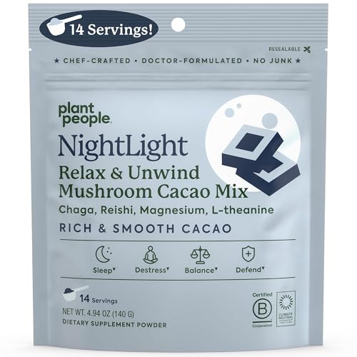 NightLight Mushroom Cacao Mix - Sleep Support with Magnesium & Mushrooms, 14 Servings