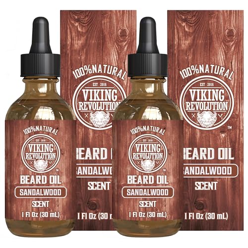 Viking Revolution Sandalwood Beard Oil - Softens, Strengthens, 100% Natural, 2-Pack