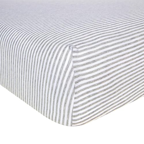 Burt's Bees Baby Crib Sheet - Organic Cotton, Hypoallergenic, Durable - Heather Grey Stripes, 52x28