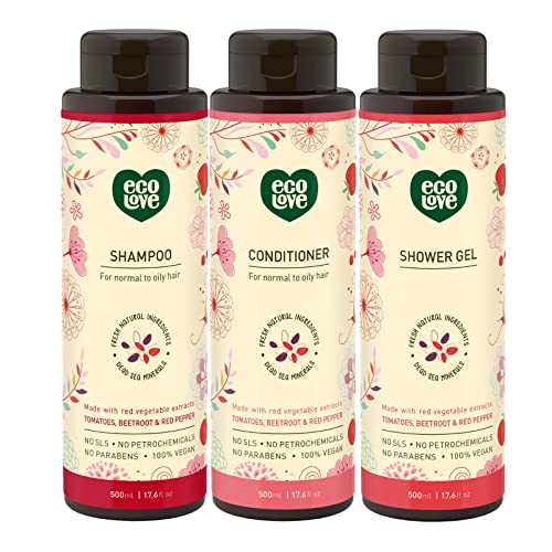 ecoLove 3-in-1 Shampoo, Conditioner & Body Wash - Nourishing, Vegan, Organic Tomato & Beet - 12oz