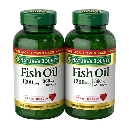 Nature’s Bounty Omega-3 Fish Oil - Supports Heart Health, Purified Softgels, 1200 mg, Twin Pack