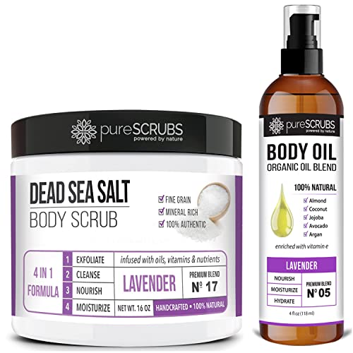 pureSCRUBS Lavender Body Scrub & Oil Bundle - Exfoliates, Nourishes, Hydrates - 12oz