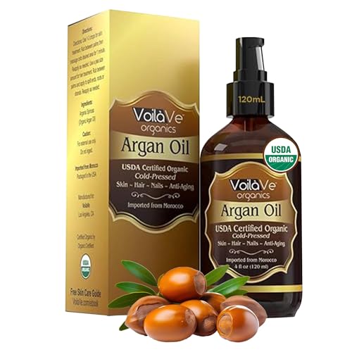 VoilaVe 100% Organic Moroccan Argan Oil - Nourishing Hair Growth, Anti-Aging Moisturizer - 4 fl oz