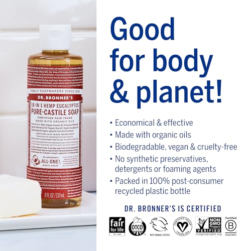 Dr. Bronner's Pure-Castile Liquid Soap - Organic & Fair Trade, Versatile Uses - Eucalyptus, 8oz