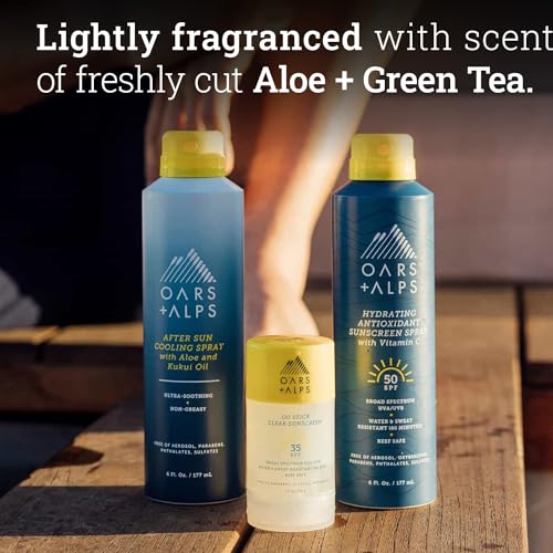 Oars + Alps After Sun Cooling Spray - Hydrates & Soothes Burned Skin, Green Tea Scent - 6 Fl Oz