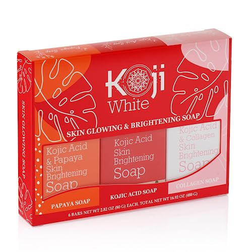 Koji White Kojic Acid Soap Set - Brightens Skin Tone, Nourishing Collagen & Papaya - 6 Bars