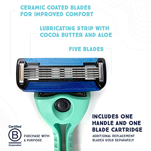 Preserve POPi Shave 5 Razor System - Comfort Blades, Recycled Ocean Plastic - Neptune Green