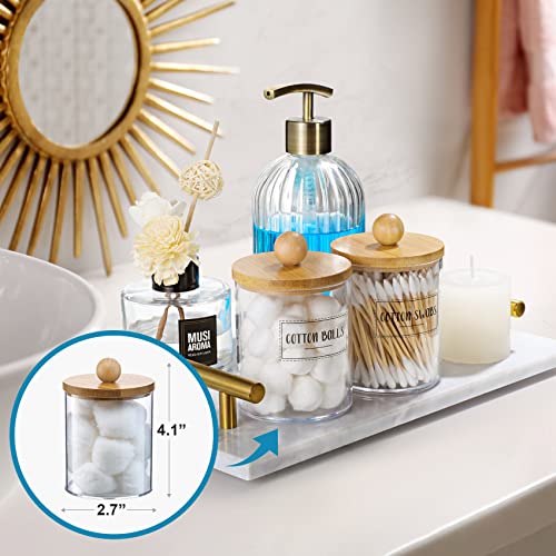 2 Pack Qtip Holder Dispenser - Bamboo Lids, BPA-Free Plastic, Stylish Bathroom Storage - 10oz