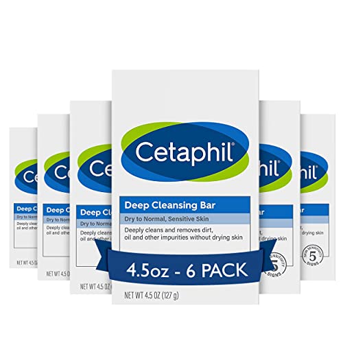 Cetaphil Bar Soap - Deep Cleansing for Sensitive Skin, Hypoallergenic & Soap Free - Pack of 6