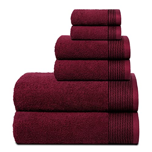 Belizzi Home Towel Set - Ultra Soft, Quick Dry, Natural Cotton, 6-Piece - Burgundy