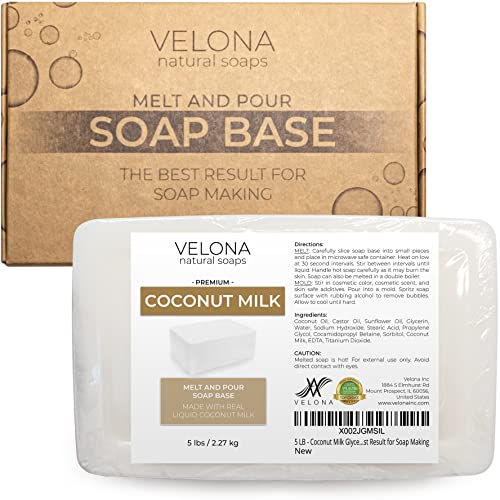 Velona Coconut Milk Glycerin Soap Set - Deep Cleansing, Hydrating, Non-GMO - 5 LB