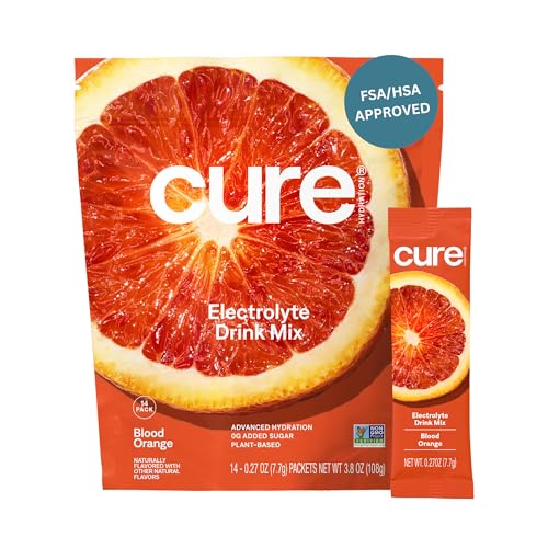 Cure Hydration Powder Packets - Plant-Based Electrolytes for Rapid Hydration, Blood Orange - 14 Pack