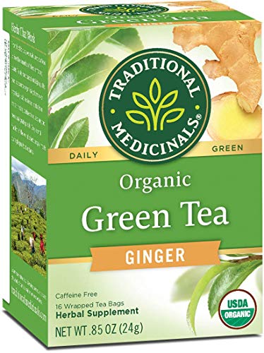 Traditional Medicinals Organic Green Tea with Ginger - Supports Healthy Digestion - 16 Tea Bags