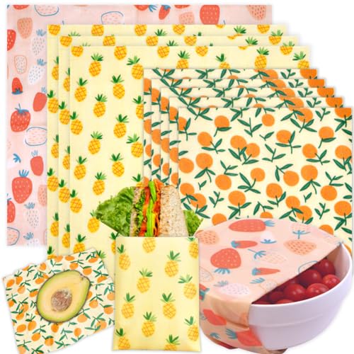 Beeswax Food Wraps - Reusable, Organic Materials, Keeps Food Fresh - 9 Pack (1XL, 3M, 5S)