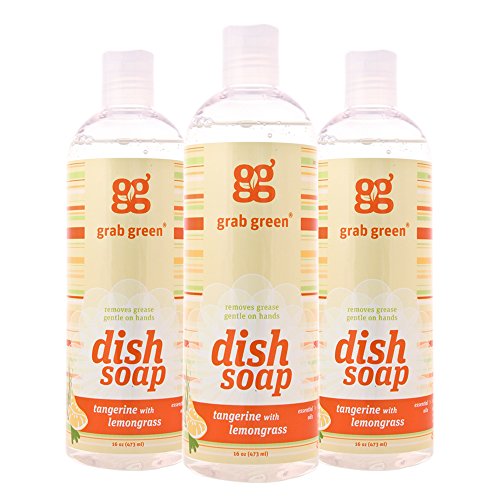 Grab Green Liquid Dish Soap - Grease Cutting, Plant-Based, Gentle on Hands, 16oz (Pack of 3)