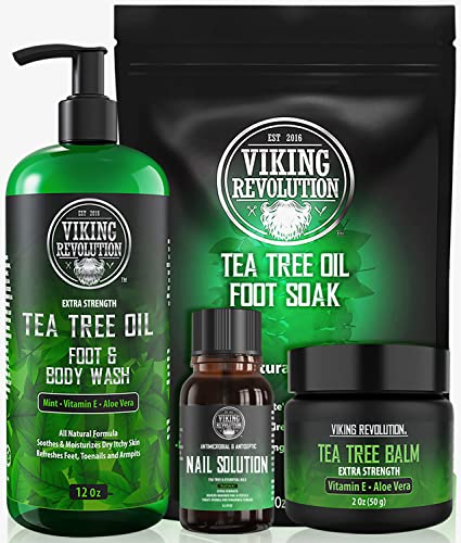 Viking Foot Care Set - Tea Tree Oil Soak, Balm & Wash for Dry Feet, Athletes Foot - 16oz