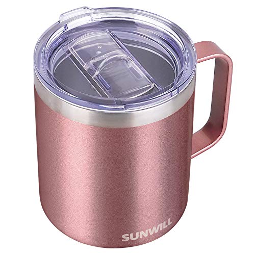 SUNWILL Insulated Coffee Mug - Keeps Drinks Hot & Cold, BPA-Free Lid, 14oz, Rose Gold