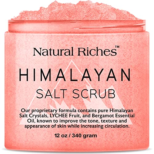 Natural Riches Himalayan Salt Body Scrub - Exfoliates & Hydrates, Lychee Bergamot - 12oz