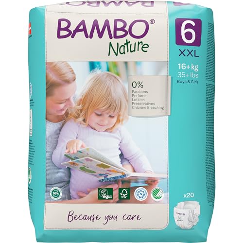 Bambo Nature Premium Diapers - Super Absorbent, Hypoallergenic, Chemical Free - Size 6, 20PK