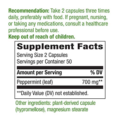 Nature's Way Herbal Peppermint Leaf - Digestive Comfort Support, Non-GMO, 700mg, 100 Capsules