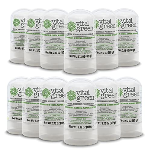 Vital Green Crystal Potassium Alum Deodorant - 24-Hour Protection, Unscented, Vegan - 2.12oz