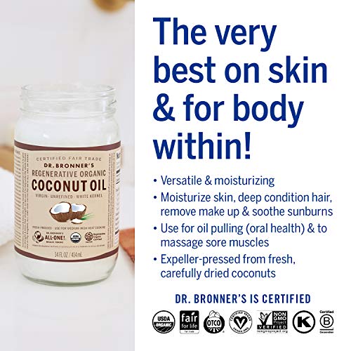 Dr. Bronner's Organic Virgin Coconut Oil - Versatile for Cooking & Body Care, Fair Trade, 14oz