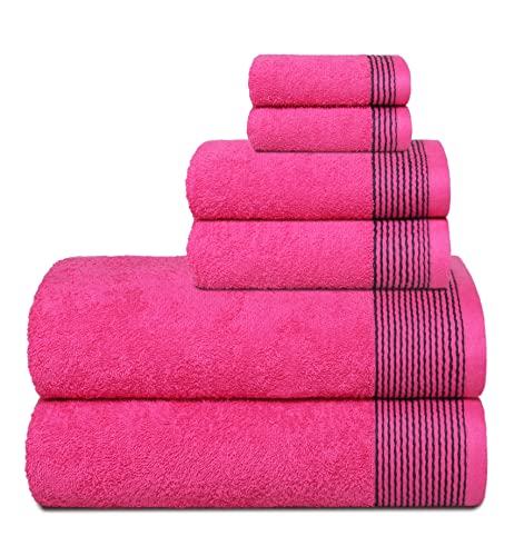 Belizzi Home Towel Set - Ultra Soft 100% Cotton, Lightweight & Highly Absorbent - Hot Pink, 6 Pack