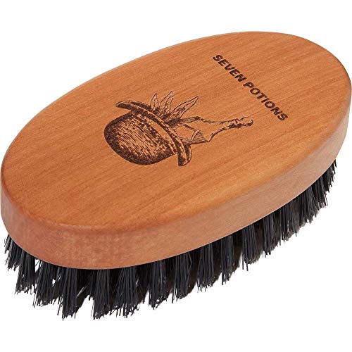 Seven Potions Beard Brush - Softens Beard, Cleans & Tames with 100% Boar Bristles - Pear Wood