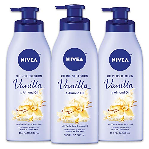 NIVEA Body Lotion - 24hr Deep Moisture, Vanilla & Almond Oil, Pump Bottle - 50.7 Fl Oz, Pack of 3