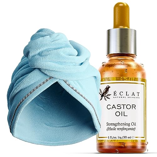 Eclat Skincare Hair Care Set - Nourishing Castor Oil & Quick-Dry Microfiber Towel Wrap - 100% Vegan