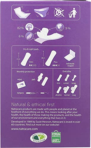 Natracare Feminine Pads - Natural Absorbency, Organic Cotton, Biodegradable - 6 Pack, 120 Pads