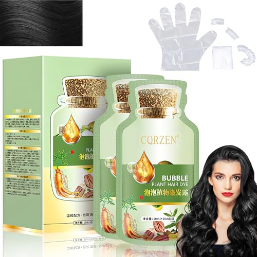 HUANG YI Botanical Bubble Hair Dye - Nourishing Color, Natural Ingredients - Black, 20ml x 10 Packs