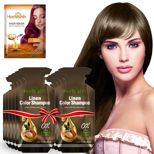 Herbishh Hair Color Shampoo - Gray Coverage, Argan Oil Infused, PPD Free, Travel Size - 10 Sachets