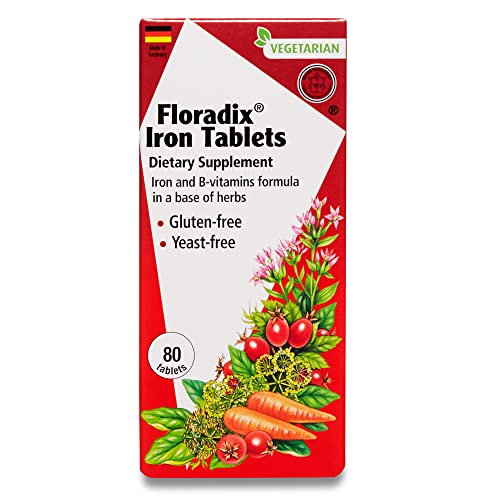 Floradix Iron Supplements - Natural Energy Support, Herbal Formula, Vegetarian - 80 Count