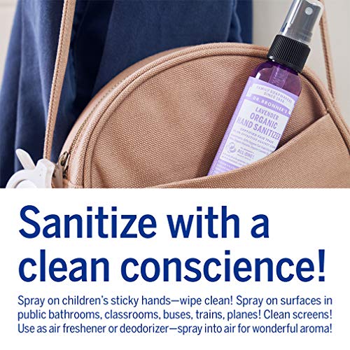 Dr. Bronner's Organic Hand Sanitizer Spray - Cleans & Moisturizes, 4 Simple Ingredients - 2oz 2-Pack