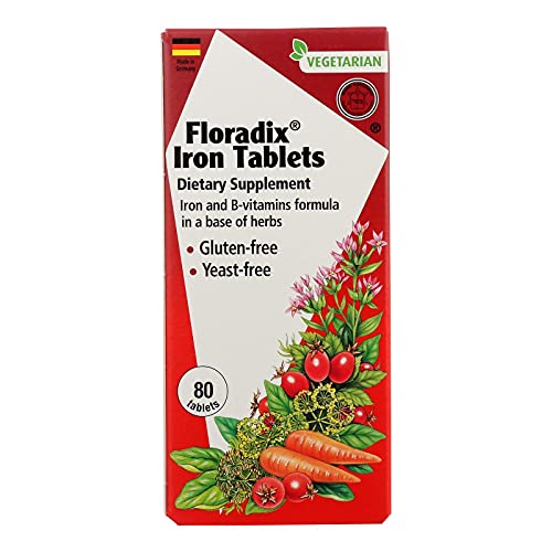 FLORA Iron Floradix Dietary Supplement - 10mg Iron, B Vitamins, Travel-Friendly - 80 Tablets