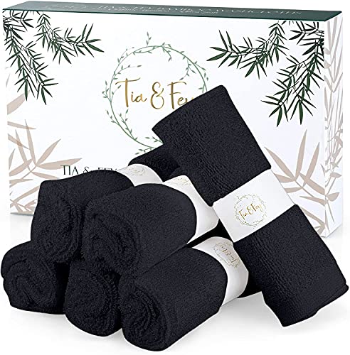 Tia & Fey Bamboo Rayon Face Washcloths - Soft, Hypoallergenic, Reusable - Set of 6, 10x10 (Black)