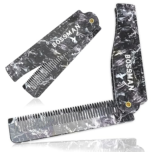 Bossman Acetate Folding Comb - Gentle Glide for Hair & Beard, Plant-Based Material - 3.5"